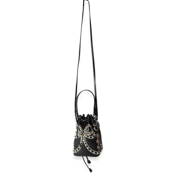 Fendi Black Leather Studded Bow Mon Tresor Bucket Bag - Picture 2 of 8